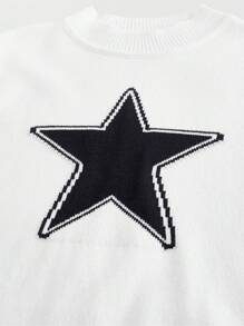 ROMWE MEN Street Life Men's Mock Neck Slim Fit Star Pattern Knitted Sweater - White - View 5