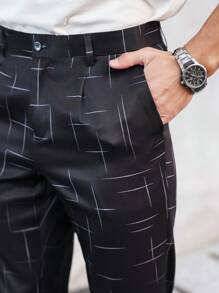 Manfinity Mode Men's Front Button Pocket Printed Casual Pants - Black - View 4