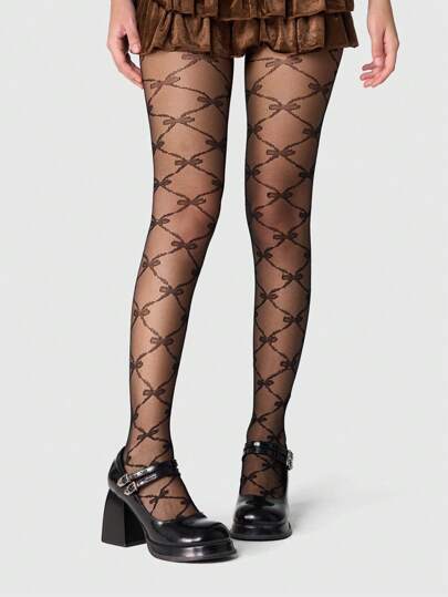 Kawaii Calze velate, collant o leggings sexy con fiocco nero per signore