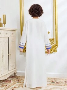 Retro Patterned Long Shirt Dress For Tween Boy Suitable For Casual Daily Wear, Festivals And Gatherings