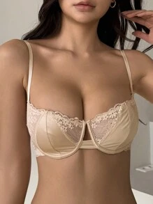 DAZY Lace Wireless Sheer Sexy Unpadded Bra,Back To School Clothes - Apricot - View 7