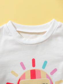 Babymeisje/jongen 0-3 jaar Lente/zomer schattig zon baby print korte mouw T-shirt en flare broek 2-delige set