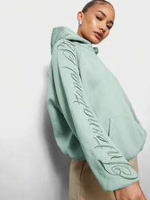 SUMWON WOMEN Áo hoodie tay lỡ cỡ lớn Bộ sưu tập đặc trưng Thu Đông Thể thao Đồ mặc nhà Essential Kangaroo Túi thường ngày Đồ thể thao Đường phố - Màu xanh Bạc hà - Xem 3
