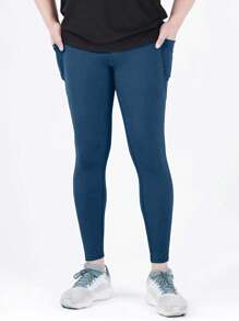 Manfinity Fitness 男士简约时尚休闲运动紧身裤，适合日常穿着 - 霧霾藍 - 查看 3