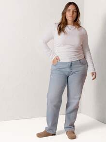 Aralina Plus Size Curve Women Backless Textured White Long Sleeve Top - Coffee Brown - View 7