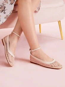CUCCOO DOLLMOD Light Pink Square Toe Comfortable Mesh Fabric Fashion Slip-On Flat Women Shoes - Baby Pink - View 2