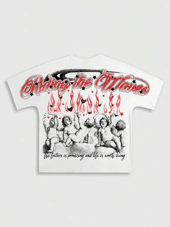 Street Life Camiseta casual de manga corta con estampado y mangas de murciélago para hombre, estilo urbano