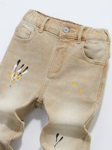 SHEIN Explorewe Young Boy Splattered Paint Pocket Casual Denim Jeans