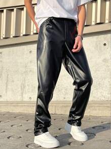 Manfinity EZcore Men's Solid Color Casual Simple Pants, Everyday Wear - Black - View 3