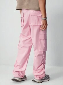 ROMWE MEN ROMWE Avant Men's Avant Pink Baggy Loose Drawstring Waist Casual Cargo Pants
