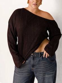 Aralina Curve Asymmetrical Hem Ribbed Long Sleeve Knit Top