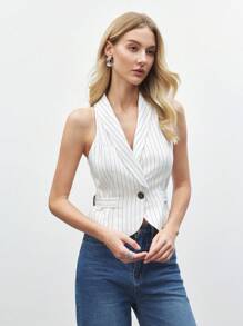 BizChic White Striped Camisole, Women Casual Top For Commuting, New Year Party, Valentine's Day Date, Spring And Summer - White - View 5