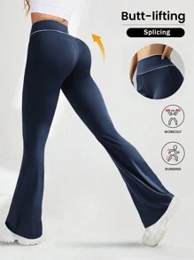 Casual Slim-Fit Fitness Leggings, Elongating, Elegant, Versatile, Vintage Style, Lift Buttocks, High Stretch, Sports, Fashion, Yoga Pants - Navy Blue - View 2