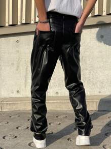 Manfinity EZcore Men's Solid Color Casual Simple Pants, Everyday Wear - Black - View 2