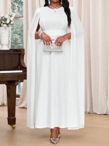 Fleurora Robe longue à col rond en tricot blanc, manche évasée, grande taille élégante, pour soirée, mariage, Saint-Valentin, cocktail, concert/festival de musique, printemps, été, automne, hiver