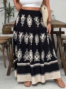 SHEIN VCAY 大码休闲假日复古印花半身裙