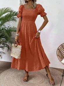 EMERY ROSE Vestido maxi para mujer con panel fruncido y decoración de volantes en el bajo - Color caoba - Ver 3