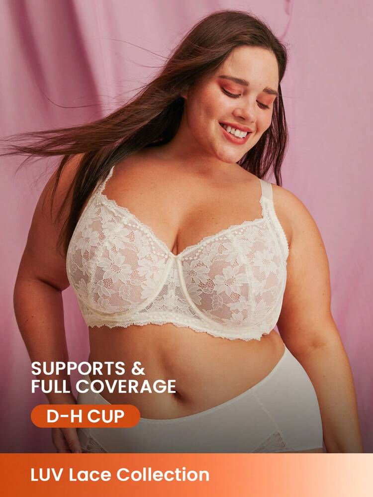 Plus Full Coverage Unlined Lace Bra