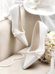 CUCCOO HITCHD 女士白色珍珠装饰尖头高跟鞋，优雅通勤、约会、婚礼、派对之选 - 白色 - 查看 2