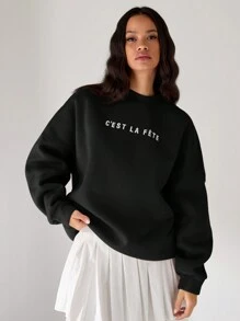 Manfinity INSISELF Unisex Knitted Loose Drop Shoulder Crew Neck Pullover Sweatshirt, Suitable For Autumn/Winter - Black - View 5