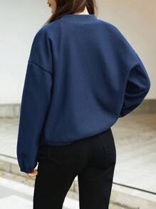 INAWLY Women's Autumn/Winter Letter Embroidered Casual Short Baseball Collar Jacket Fall Cloth For Women - Navy Blue - View 2