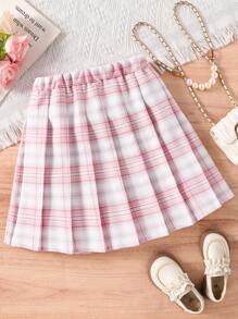 Tween Girl Red Plaid Mini Skirt, Versatile Casual American School Style Daily Wear