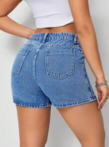 SHEIN Tall Women's Fashion Asymmetric Wrap Washed Denim Skort - Medium Wash - View 2