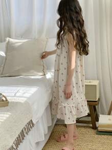 Dazy Kids Rochie camisol cu imprimeu de cireșe și funde, pentru fete preadolescente, pijamale, imprimeu floral, ținute de vară pentru fete, haine pentru întoarcerea la școală, vacanță de Paște - Albastru - Vizualizare 6