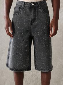 SUMWON Shorts vaqueros de longitud media estilo casual de festival, con diseño con destellos, estilo urbano suelto, desgastados, para skateboard en verano - Negro - Ver 6