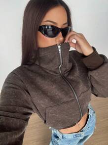 StreetHx Women Turtleneck Street Style Open Front Hoodie With Fleece Fabric & Kangaroo Pocke - Coffee Brown - View 1