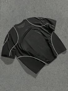 EASEVO 大码男士宽松休闲网眼圆领印花短袖篮球T恤，夏季 - 黑色 - 查看 5