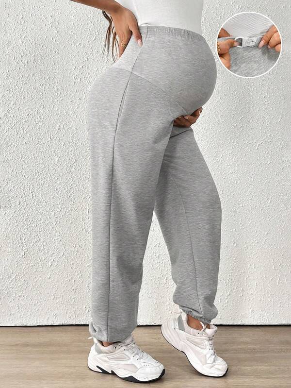 SHEIN Pantalones anchos de cintura ajustable de unicolor casual para mujeres embarazadas