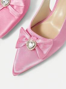 CUCCOO HITCHD 女士优雅粉色缎面蝴蝶结装饰高跟鞋，适合新年、情人节、新娘、婚礼、派对、度假 - 玫紅色 - 查看 10