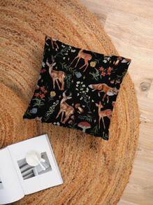 ROMWE Fairycore 1 件手绘可爱鹿与花卉图案枕套，天鹅绒印花方形靠垫套，适用于客厅、卧室、家居装饰、沙发、汽车、所有季节 - 彩色 - 查看 5