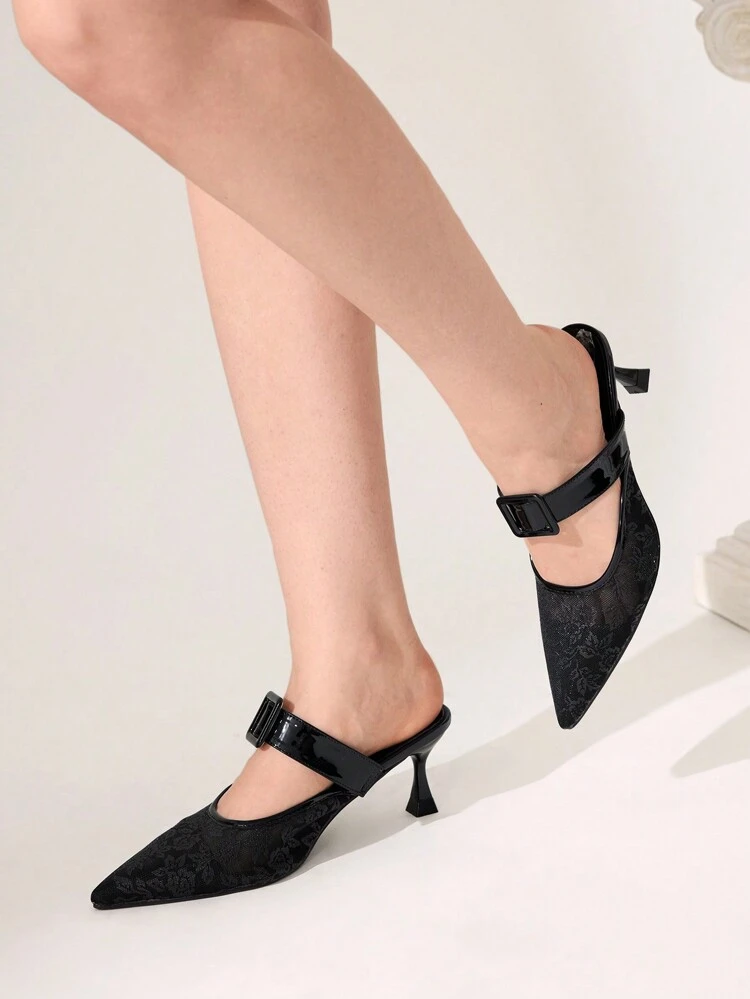 CUCCOO CHICEST Pointed Toe Low Heeled Mule Shoes, Lace Bridal Shoes, Sexy Strappy High Heel Ladies Sandals For Street & Vacation For Christmas And New Year Holiday Vibe Fall And Winter