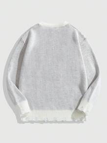 ROMWE MEN Street Life Herren Portrait Jacquard Strick Lässig Pullover, Langarm Rundhals - Aprikosenfarben - Übersicht 4