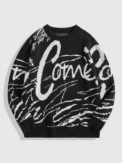 Grunge Punk Men's Knitted Pullover, Simple Fashion Casual Wear