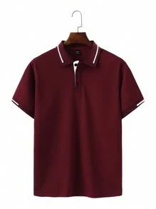 Manfinity Homme Men's Casual Plain Short Sleeve POLO Shirt, Fashionable Everyday Wear - Burgundy - View 3