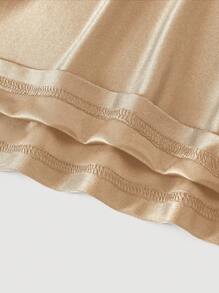 SHEIN MOD Váy suông màu trơn nhún eo xòe viền bèo cỡ lớn cho nữ, váy bán trang trọng, váy tiệc trà thanh lịch, trang phục du ngoạn bồng bềnh cho nữ - Rượu sâm banh - Xem 4