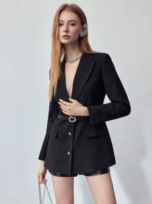 MOTF STUDIO RHINESTONE DETAIL STRUCTURED BLAZER - Black - View 5