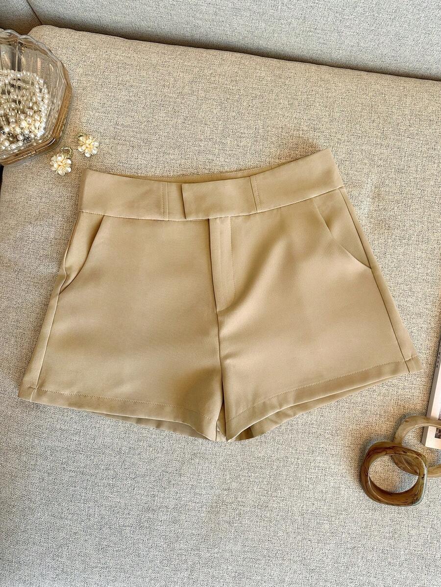 INAWLY Quần short túi đơn sắc thường ngày dành cho nữ, đa năng - Màu Khaki - Xem 1
