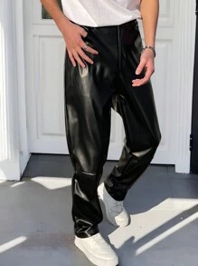 Manfinity EZcore Men's Solid Color Casual Simple Pants, Everyday Wear - Black - View 5