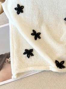 Women 3D Flower Decor Sleeveless Knitted Top - Multicolor - View 5