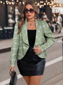 SHEIN Clasi 大码女式白色底色花卉印花夹克，优雅的秋冬季外套 - 綠色 - 查看 4