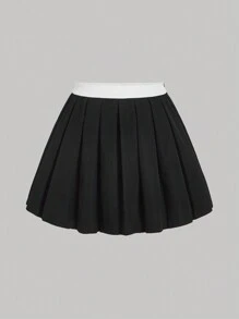 SHEIN MOD Duży rozmiar Czarny Kontrastowy Kolor Vintage Dwuczęściowy Garnitur Zestaw, Styl Studencki, Jesień/Zima