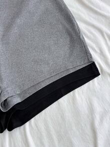 2 Peças Conjunto de Pijama Macaquinho Plus Size com Alças Caneladas