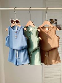 Loomiva Bộ 6 món áo và quần short dệt kim dễ thương cho bé trai, đồ cơ bản mùa hè. - Nhiều màu - Xem 5