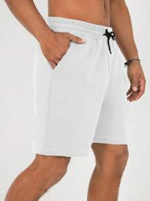 RueChic Men's Cotton Summer Drawstring Waist Coconut Tree Print Shorts - White - View 3