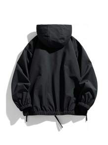 Women's Plain Front Zipper Long Sleeve Casual Hooded Raincoat