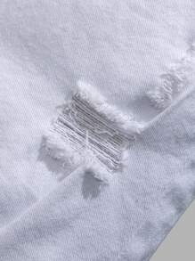 SHEIN Pantalones cortos vaqueros blancos con diseño desgarrado, cortado y deshilachado en estilo casual Y2k para adolescentes, traje diario y ropa de verano y primavera para adolescentes